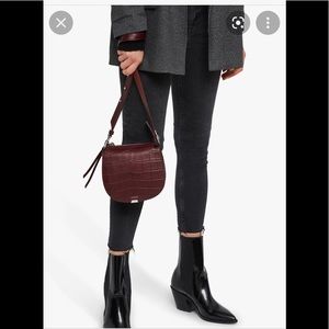 All Saints Small Polly Round Croc Embossed Calfskin Crossbody Bag